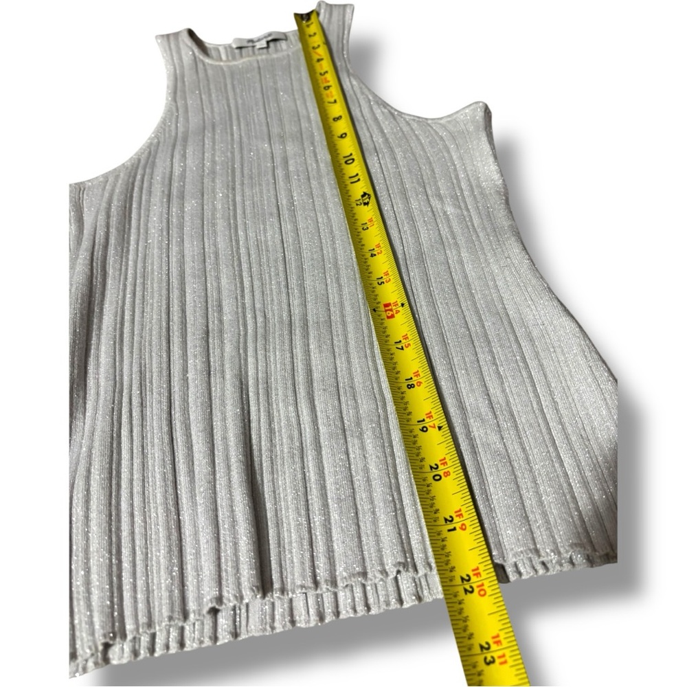 Madewell Blue/Silver Shiny Fitted Sleeveless Ribbed High Neck Racerback Tank Top - Picture 10 of 16